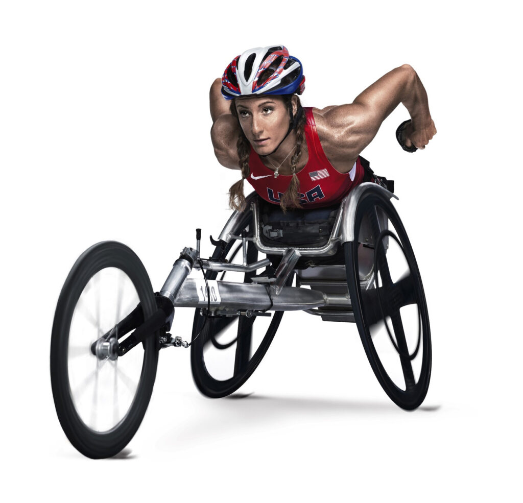 Photo of Tatyana in her racing wheelchair.